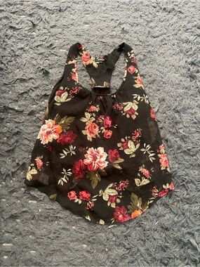 Women's Black Floral Racerback Tank Top size small